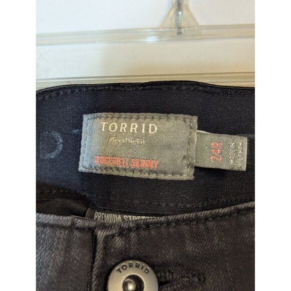 Torrid Bombshell Skinny Jeans Womens Plus Size 24R Black Stretch Denim Mid-Rise - Picture 2 of 3